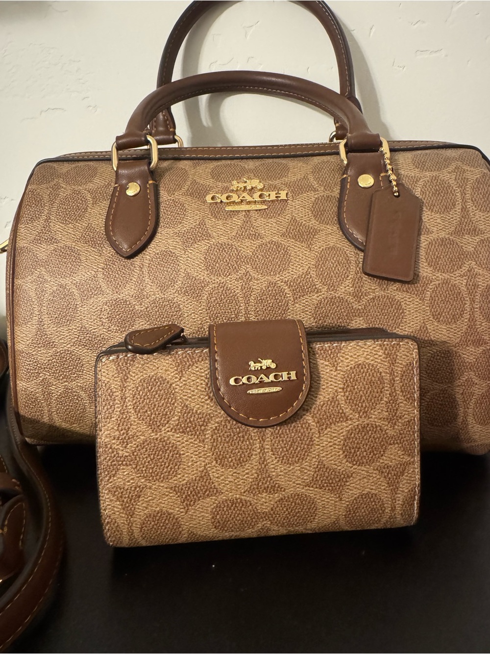 Coach Brown Signature Rowan Satchel Bag with Matching Wallet - Picture 2 of 12